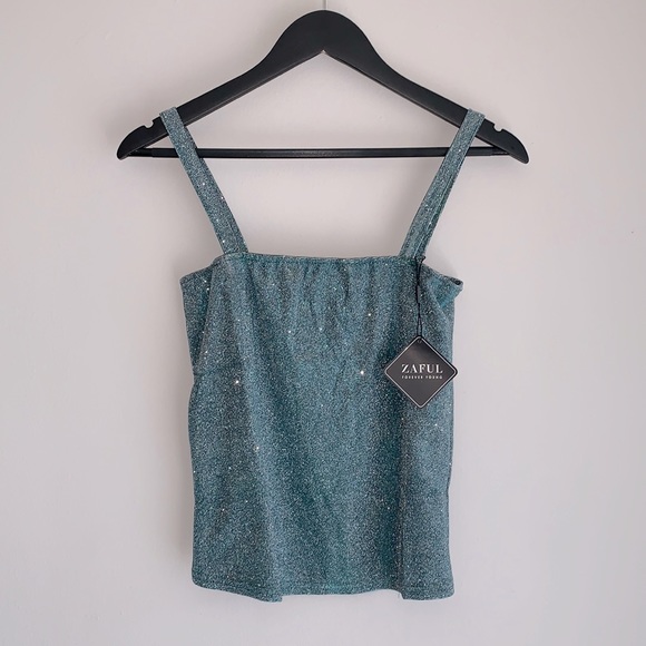 π Zaful Forever Young Small Glitter Tube/Tank/Halter Top Green/Blue π - Picture 1 of 3